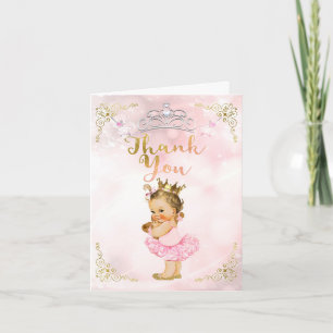 Cartão De Agradecimento Princesa Rosa Vintage Bebê Menina Obrigada Leve