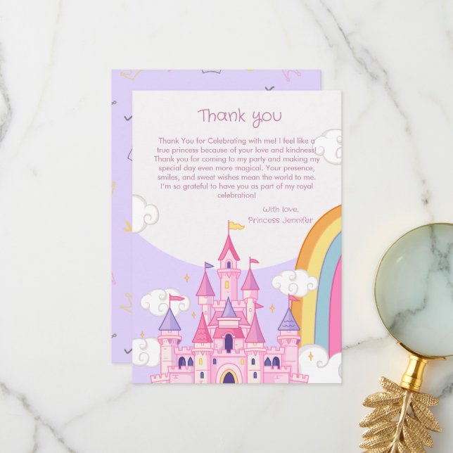 Cartão De Agradecimento Princesa Royal Castle Festa de aniversário (Frente/Verso In Situ)