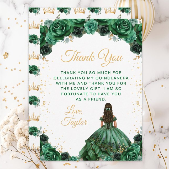 Cartão De Agradecimento Princesa Verde Escura Quinceañera (Criador carregado)