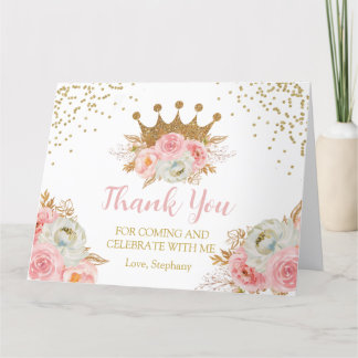 Cartão De Agradecimento Princess Floral Pink & Gold Thank you card