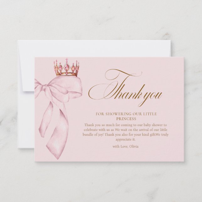 Cartão De Agradecimento Princess Gold Pink Girl Baby Shower (Frente)