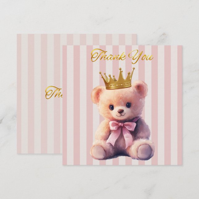 Cartão De Agradecimento Princess Teddy Bear Thank you (Frente/Verso)