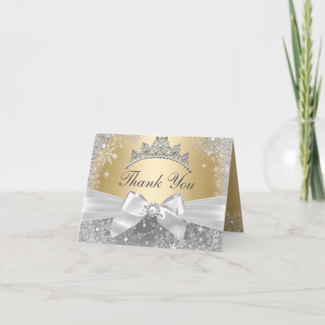 Cartão De Agradecimento Princess Winter Wonderland Gold Thank You Card (Frente)