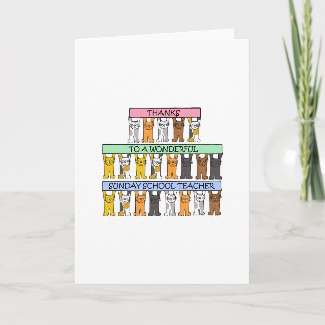 Cartão De Agradecimento Professora Da Escola De Domingo Obrigado Gatos De  (Frente)