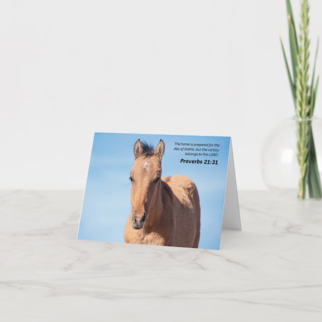 Cartão De Agradecimento Provérbios 21:31 Verso de Bíblia de Cavalo Selvage (Frente)