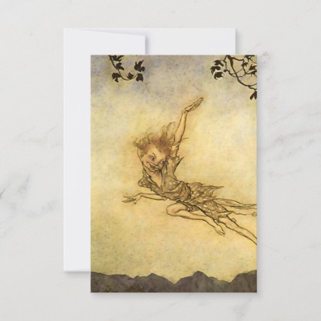 Cartão De Agradecimento "Puck Flew Through the Air" de Arthur Rackham (Frente)