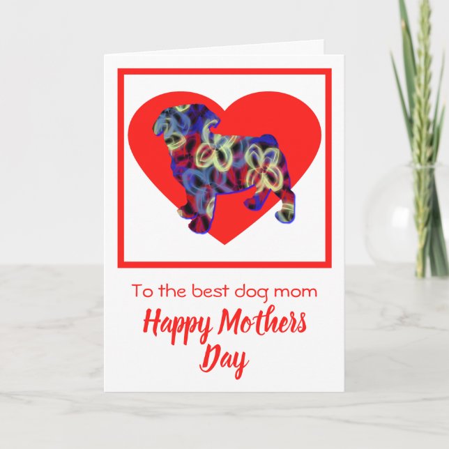 Cartão De Agradecimento Pug Silhouette Dog Red Heart Day Card (Frente)
