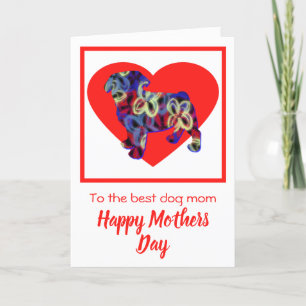 Cartão De Agradecimento Pug Silhouette Dog Red Heart Day Card