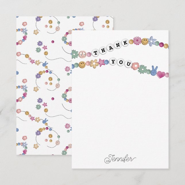 Cartão De Agradecimento Pulseira de Amizade Jóias Meninas Personalizadas C (Frente/Verso)