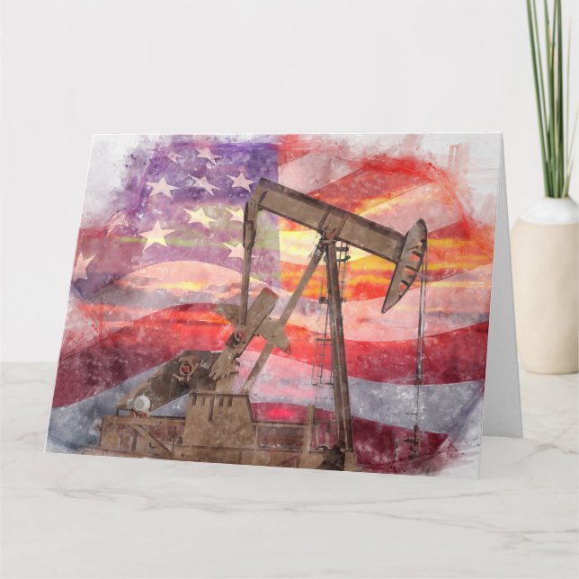 Cartão De Agradecimento Pumpjack silhueta pastel desenho americano Bandeir (Frente)