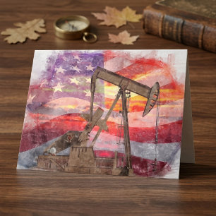 Cartão De Agradecimento Pumpjack silhueta pastel desenho americano Bandeir