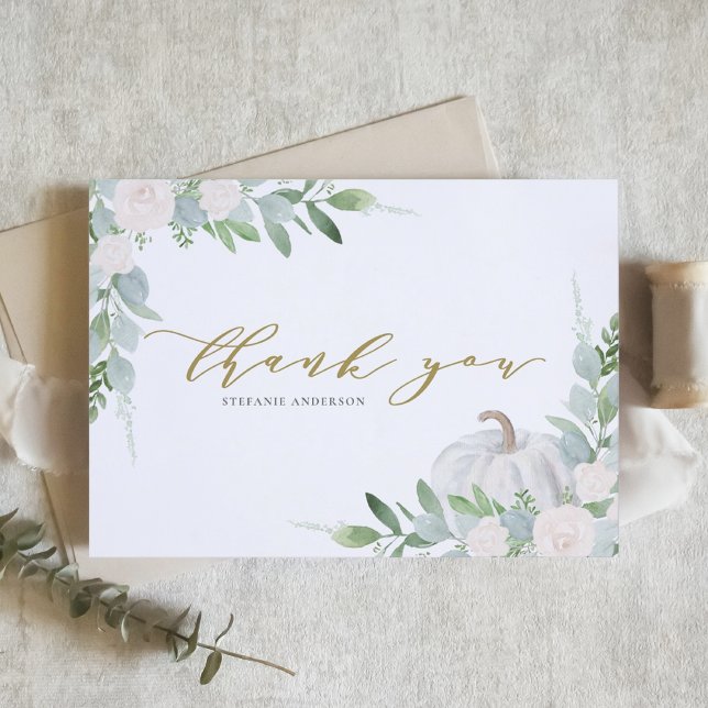 Cartão De Agradecimento Pumpkin branco e Chá de fraldas de outono verde (Criador carregado)