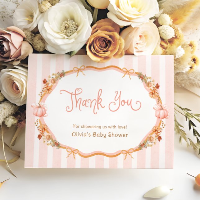 Cartão De Agradecimento Pumpkin Fall Floral Baby Shower Thank You Card (Criador carregado)