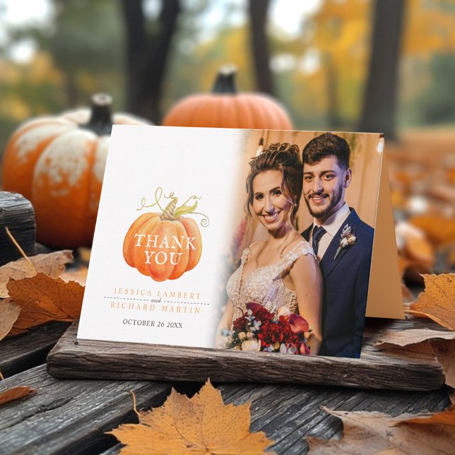 Cartão De Agradecimento Pumpkin fall wedding photo  (Criador carregado)