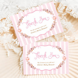 Cartão De Agradecimento Pumpkin Floral Girl Baby Shower Thank You Card