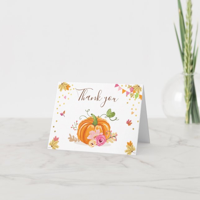 Cartão De Agradecimento Pumpkin Thank you card Pink Floral Autumn Fall (Frente)