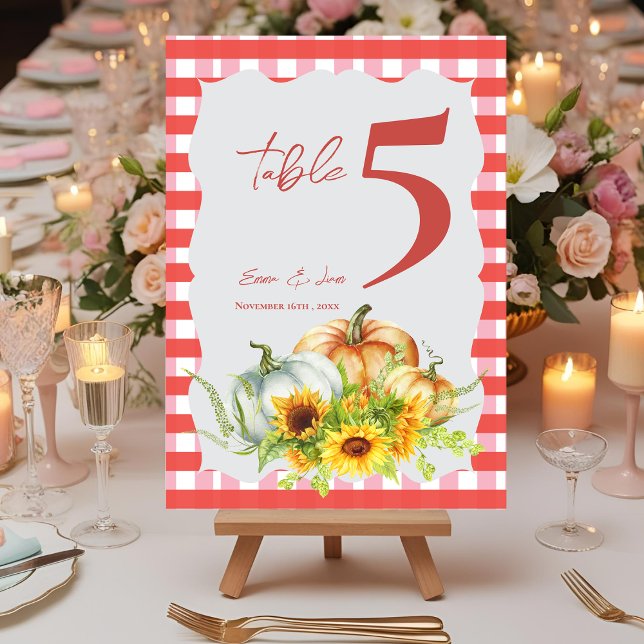Cartão De Agradecimento Pumpkins Sunflowers Fall Wedding Table Number (Pumpkins Sunflowers Fall Wedding Table Number)