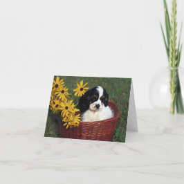 Cartão De Agradecimento Puppy and Flowers in a Basket Note Card