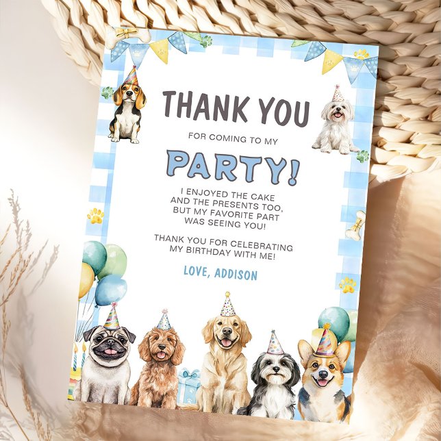 Cartão De Agradecimento Puppy Calling All Pawty Animals Birthday  (Criador carregado)