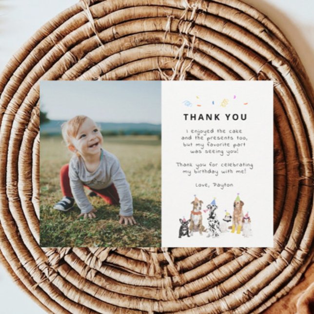 Cartão De Agradecimento Puppy Pawty Dog Theme Birthday Foto de Aniversário (Criador carregado)