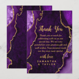 Cartão De Agradecimento Purple and Gold Agate Marble Wedding