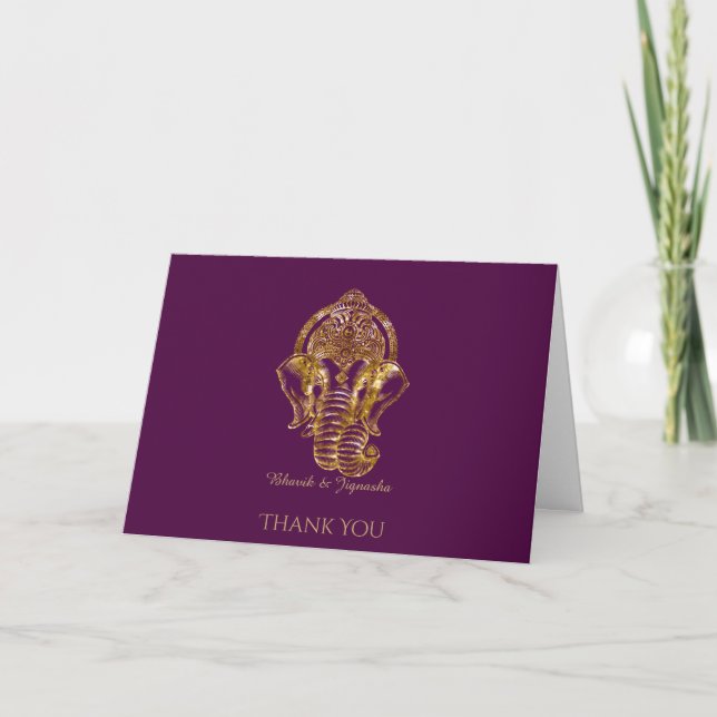 Cartão De Agradecimento Purple and Gold Glitter Indian Thank You card (Frente)