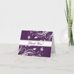 Cartão De Agradecimento Purple and Gray Floral Swirls Thank You Note