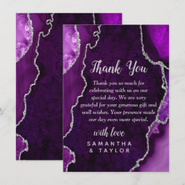 Cartão De Agradecimento Purple and Silver Agate Marble Wedding