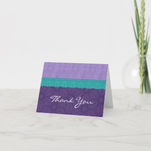 Cartão De Agradecimento Purple and Teal Lace Wedding Thank You V2