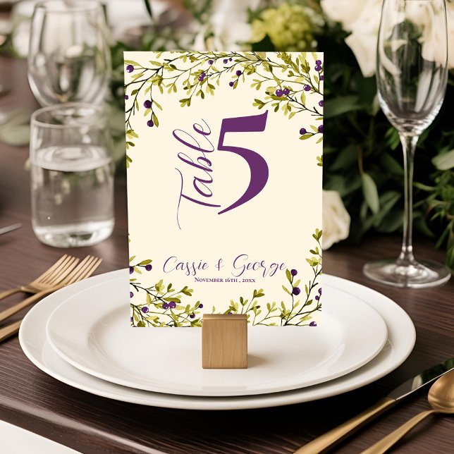 Cartão De Agradecimento  Purple Berry Rustic Greenery Wedding Table Number (Purple Berry Rustic Greenery Wedding Table Number)