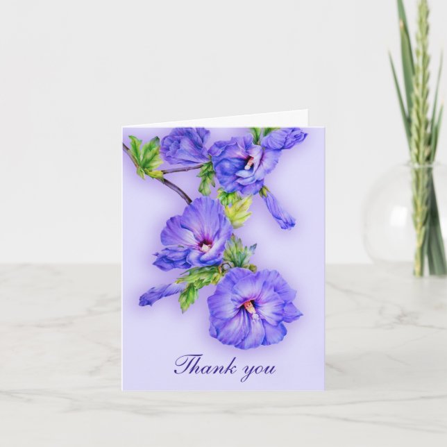 Cartão De Agradecimento Purple blue hibiscus art wedding thank you card (Frente)