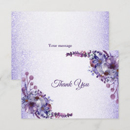 Cartão De Agradecimento Purple Blue Pink Floral Glitter Elegant Wedding
