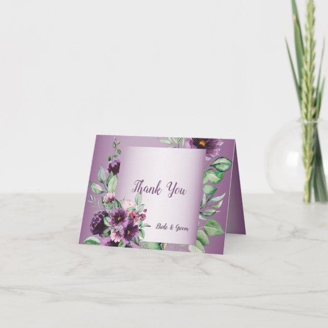 Cartão De Agradecimento Purple Blush Floral Geometric Greenery (Frente)