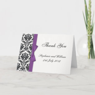 Cartão De Agradecimento Purple Bow Damask Wedding Thank You Cards