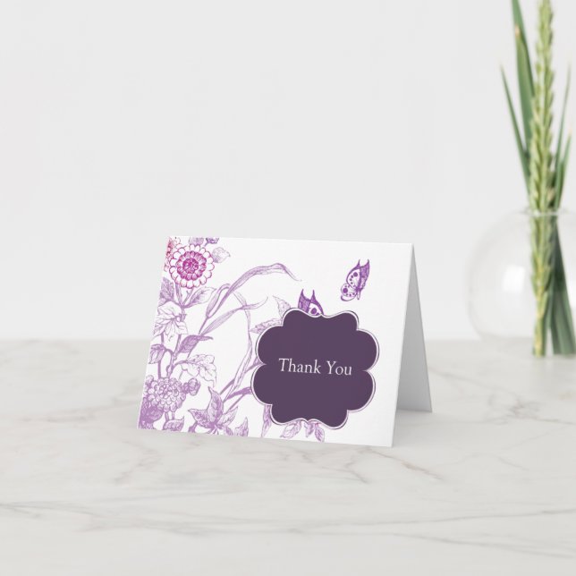 Cartão De Agradecimento Purple Butterfly Thank You Note Card (Frente)