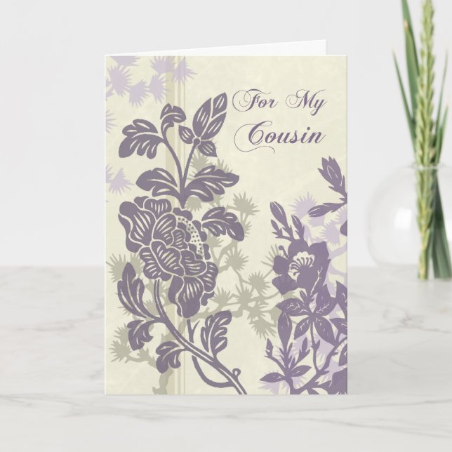 Cartão De Agradecimento Purple Floral Cousin Bridesmaid Thank You Card (Frente)