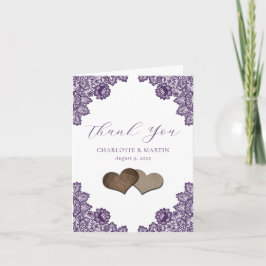Cartão De Agradecimento Purple Floral Lace Burlap Hearts Rustic Wedding