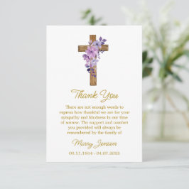 Cartão De Agradecimento Purple flower Cross Sympathy Thank You Card