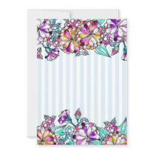 Purple flowers and light blue stripes