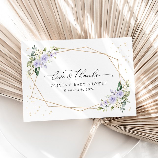 Cartão De Agradecimento Purple Flowers, White Flowers, Boho, Baby Shower (Criador carregado)
