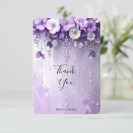 Cartão De Agradecimento Purple Flowers with Dangling Pearls Thank You Card