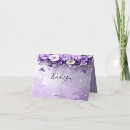 Cartão De Agradecimento Purple Flowers with Dangling Pearls Thank You Card
