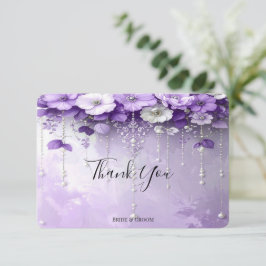 Cartão De Agradecimento Purple Flowers with Dangling Pearls Thank You Card