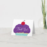 Cartão De Agradecimento Purple Frosting Vanilla Cherry Cupcake Thank You<br><div class="desc">Yummy purple frosted vanilla cupcake with sprinkles and red cherry on top.  Thank You written in white script.  Original Graphic Art Card Design © 2014 TamiraZDesigns.</div>