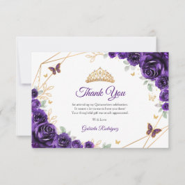 Cartão De Agradecimento Purple Gold Floral Quinceanera