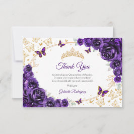 Cartão De Agradecimento Purple Gold Floral Quinceanera
