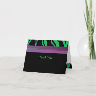 Cartão De Agradecimento Purple, Green and Black Zebra Stripe Thank You
