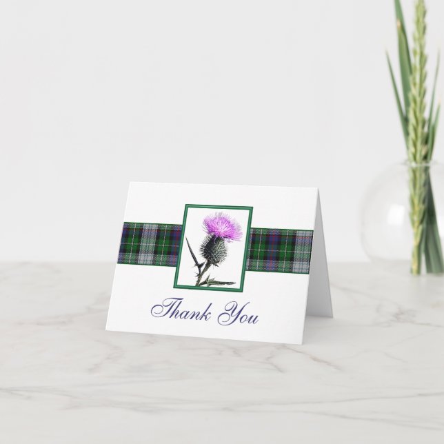 Cartão De Agradecimento Purple, Green, White Tartan Thistle Thank You Card (Frente)