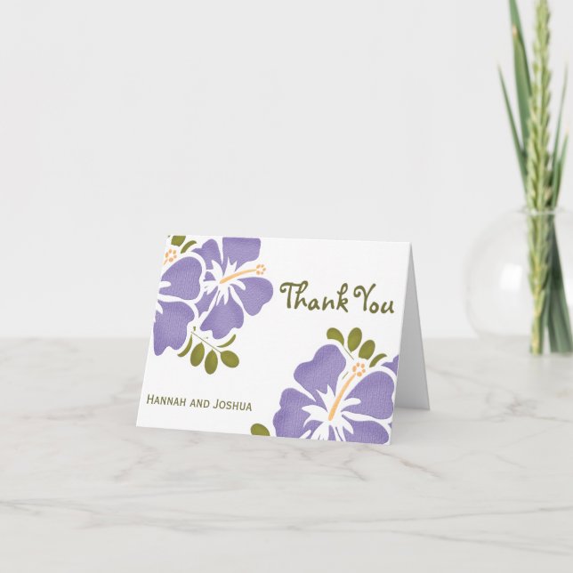 Cartão De Agradecimento Purple Hibiscus Wedding Thank You Notes Cards (Frente)