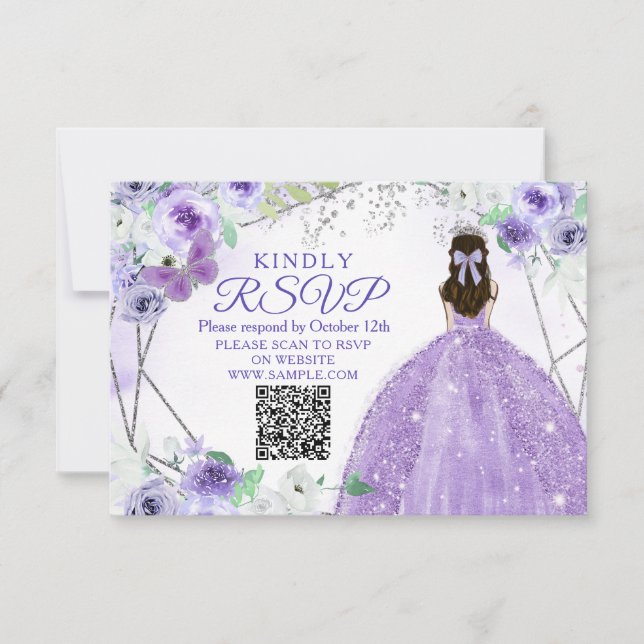 Cartão De Agradecimento Purple Lilac Quinceañera 15 Anos RSVP Card (Frente)